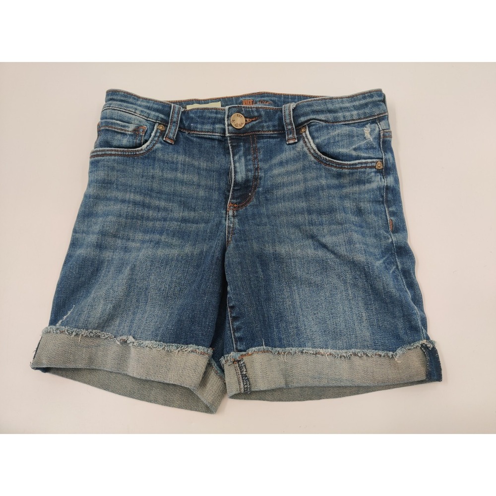 KUT from the Kloth Boyfriend Short Medium Wash Distressed Cuffed Denim Size 6